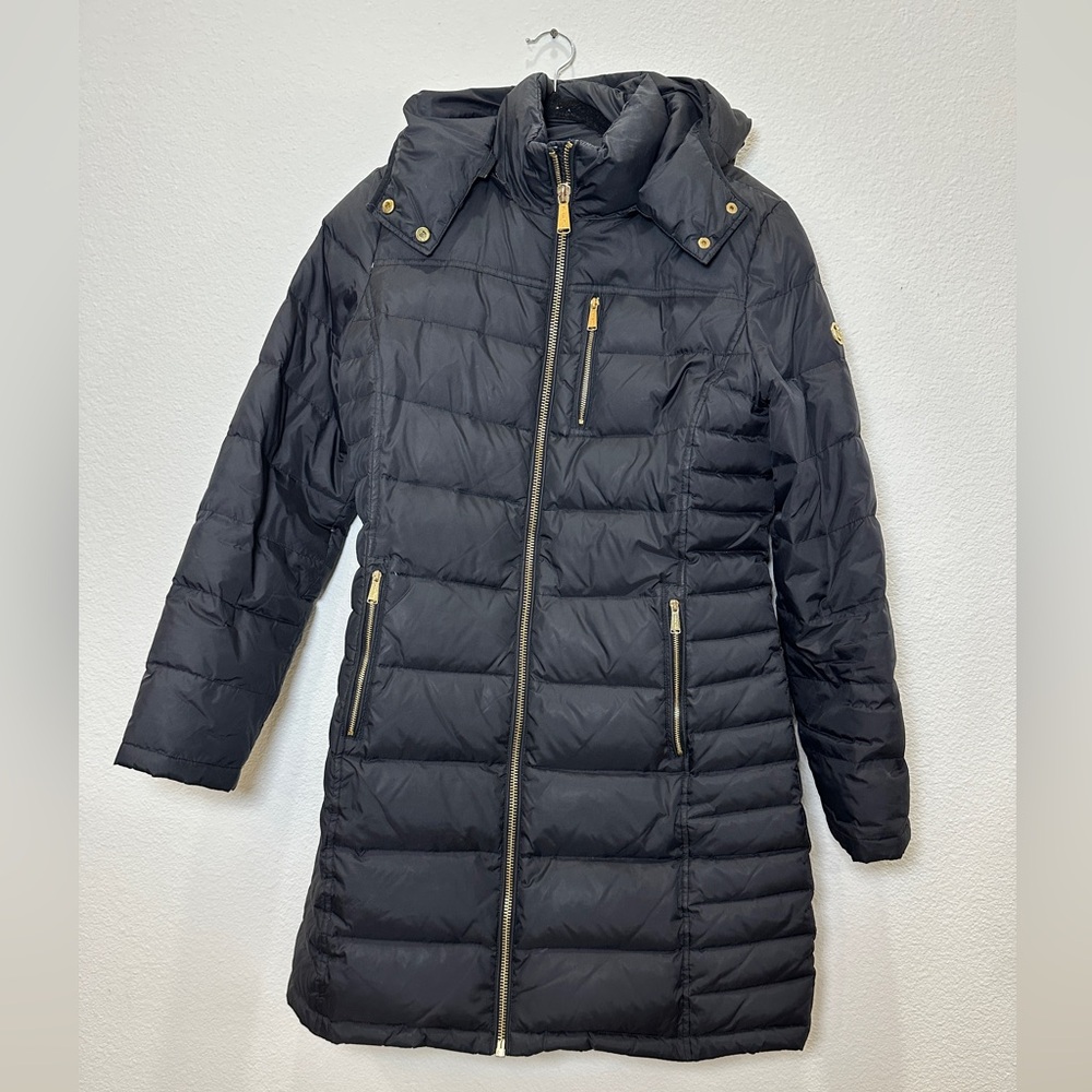 Michael Kors Black Puffer Jacket with Gold Accents size medium - Picture 1 of 6